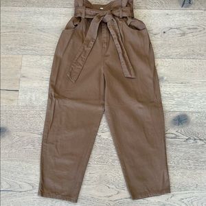 Tan high waisted quarter length denim pants